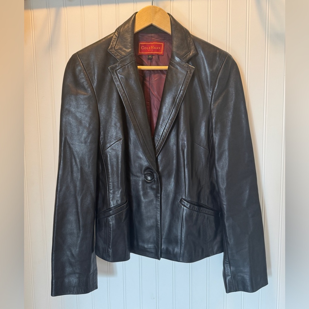 COLE HAAN | City Vintage Y2K Black 100% Lambskin Leather Blazer Jacket | Sz 6